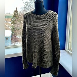 Eileen Fisher Open-Knit Crewneck Sweater in “Surplus” Green